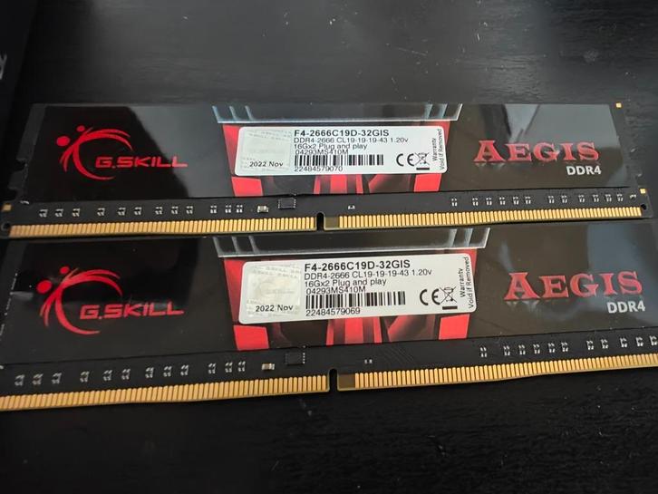 RAM geheugen: G.Skill Aegis F4-2666C19D-32GIS, Computers en Software, RAM geheugen, Gebruikt, Desktop, 32 GB, DDR4, Ophalen of Verzenden