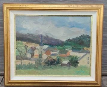 Huile sur panneau village signe Michel gaudy beschikbaar voor biedingen
