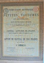 S.A. Compagnie Générale des Petites Voitures - 1881 !!, Ophalen of Verzenden, Voor 1920, Aandeel