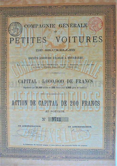 S.A. Compagnie Générale des Petites Voitures - 1881 !!, Postzegels en Munten, Aandelen en Waardepapieren, Aandeel, Voor 1920, Ophalen of Verzenden