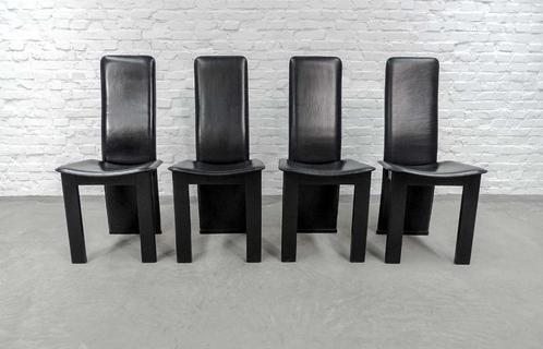 Cidue stijl leren vintage design eetkamerstoelen. Italië 70s, Huis en Inrichting, Stoelen, Gebruikt, Vier, Leer, Zwart, Ophalen