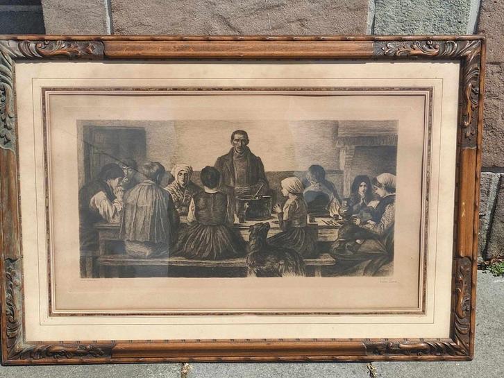 gravure le benedicite signe louise danse, Antiek en Kunst, Kunst | Etsen en Gravures, Ophalen of Verzenden