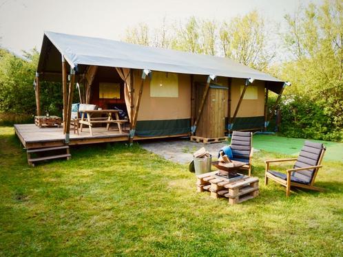 Tentes de glamping et de safari avec terrasse, intérieur et, Caravanes & Camping, Tentes, jusqu'à 5, Comme neuf, Enlèvement