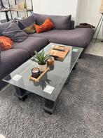 Mooie Salontafel met Glazen Blad & 6 Poefjes, Huis en Inrichting, Tafels | Eettafels, Ophalen, Zo goed als nieuw