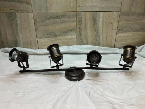 vintage  railspot – 4-lichts – Bronskleurig met goudaccenten, Huis en Inrichting, Lampen | Spots, Zo goed als nieuw, Plafondspot of Wandspot