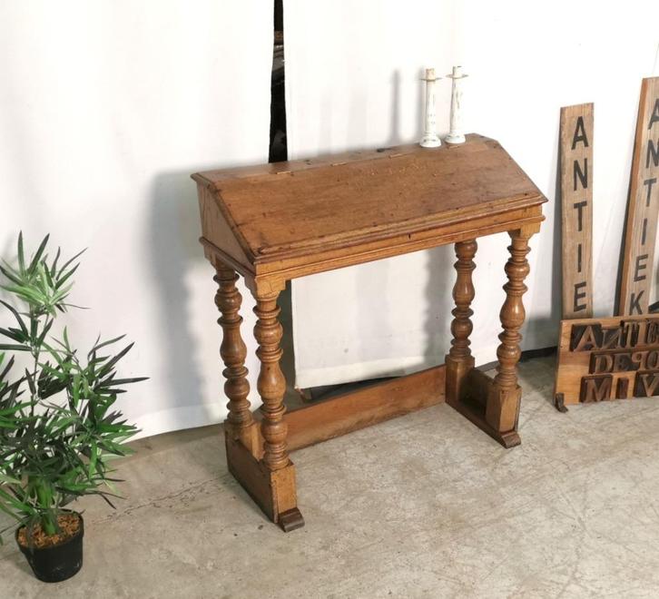 Smal antiek muur-/schrijftafel in zw bleke eik B 91 H 89, Antiek en Kunst, Antiek | Meubels | Kasten, Ophalen
