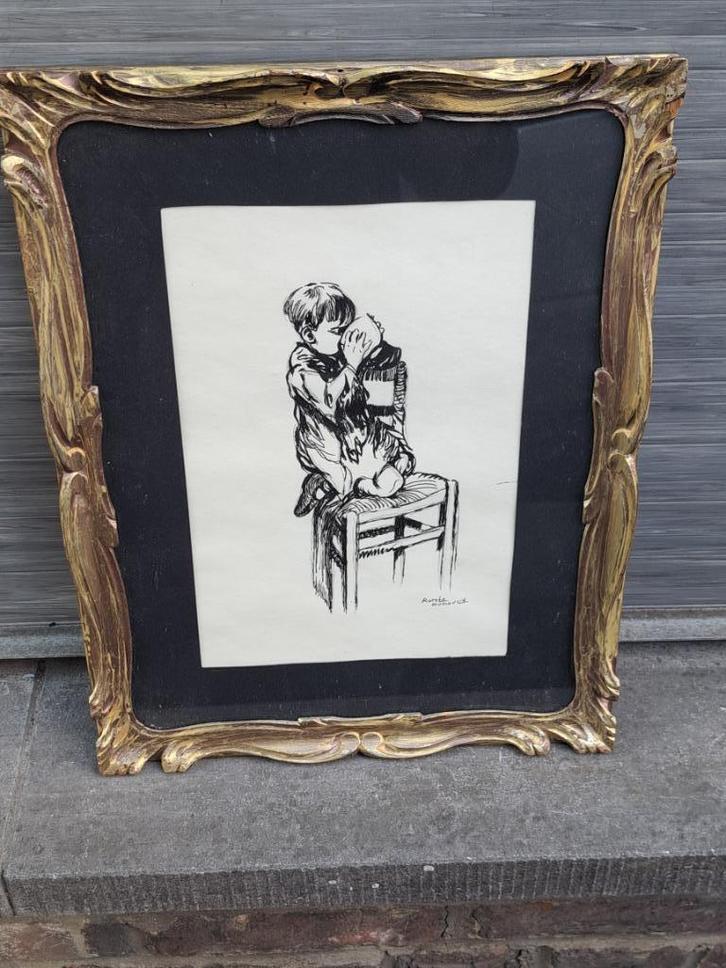 dessin encre de chine signe Roméo dumoulin, Antiek en Kunst, Kunst | Tekeningen en Fotografie, Ophalen of Verzenden