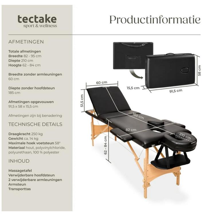 Massagetafel / behandeltafel sport & welness - inklapbaar, Sport en Fitness, Massageproducten, Zo goed als nieuw, Massagetafel
