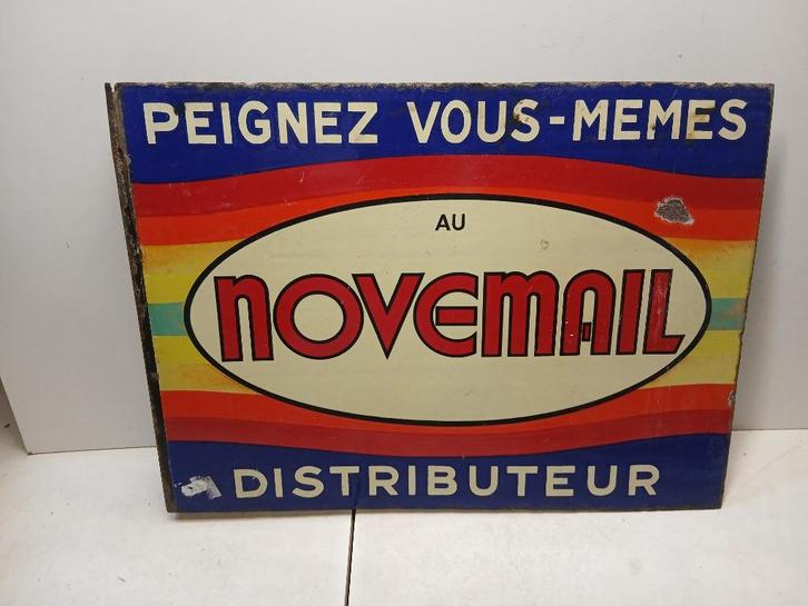 Prachtige dubbelzijdige geëmailleerde Novemail plaat, Verzamelen, Merken en Reclamevoorwerpen, Zo goed als nieuw, Reclamebord