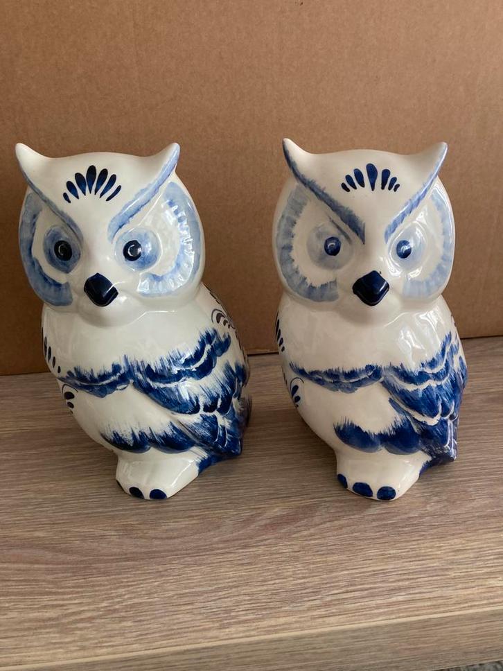 Set van de 2 Porseleinen Delfts uiltjes, Antiek en Kunst, Antiek | Porselein, Ophalen of Verzenden