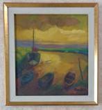 JAN COCKX / AANGEMEERDE BOOTJES / OLIEVERF DOEK / 66x61cm, Antiek en Kunst, Ophalen of Verzenden