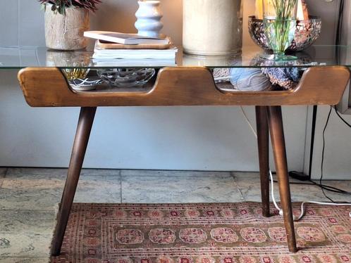 mooi houten salontafeltje met glazen blad, Huis en Inrichting, Tafels | Salontafels, Gebruikt, 50 tot 75 cm, Minder dan 50 cm