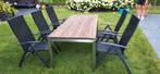 Tuintafel teak, aluminium onderstel en 5 verstelbare stoelen, Tuin en Terras, Tuinsets en Loungesets, Ophalen, Zo goed als nieuw
