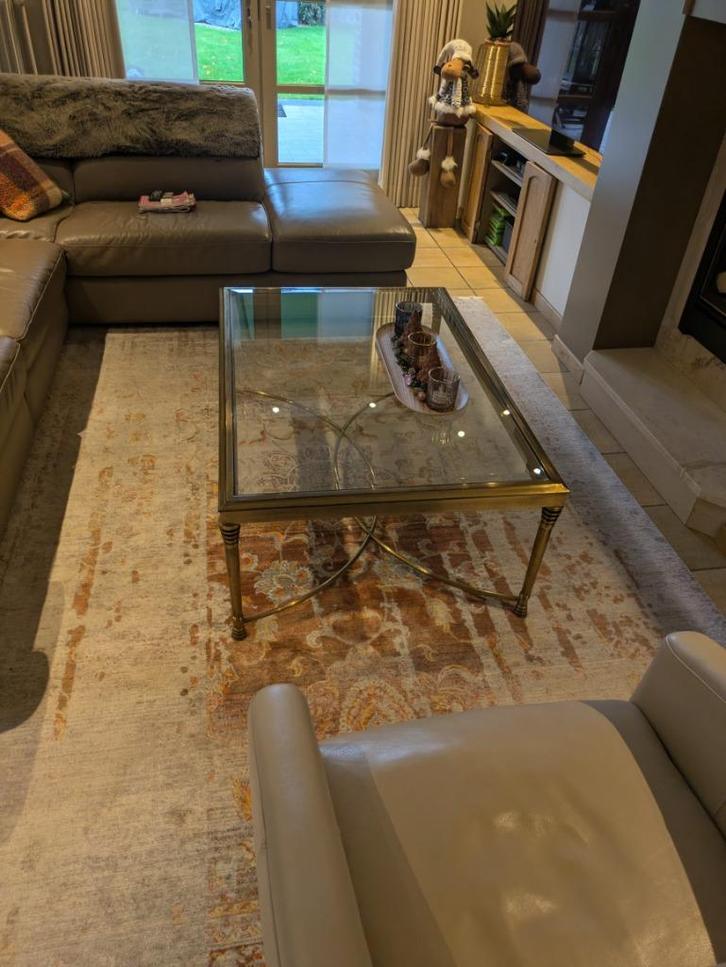 Salontafel Messing/glas, Huis en Inrichting, Tafels | Salontafels, Zo goed als nieuw, Minder dan 50 cm, 50 tot 100 cm, 100 tot 150 cm