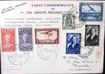 KAART BELGISCH CONGO/ VLIEGTUIGEN ...1937  (ZELDZAAM) beschikbaar voor biedingen