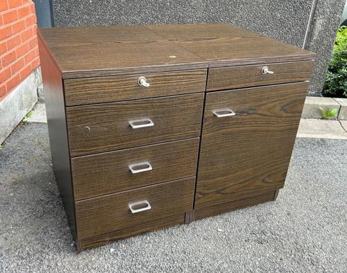 set teak-fineer ladenblokken 1980s, Huis en Inrichting, Kasten | Ladekasten, Gebruikt, Minder dan 100 cm, 50 tot 100 cm, 50 tot 75 cm