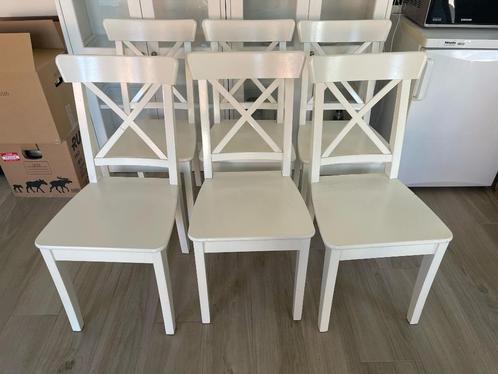 6 stuk IKEA Ingolf stoelen, Huis en Inrichting, Stoelen, Gebruikt, Vijf, Zes of meer stoelen, Hout, Wit, Ophalen