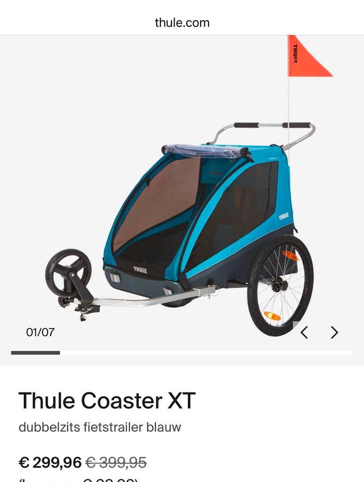 Fietskar Thule Coaster XT Zeer goede staat, Fietsen en Brommers, Fietsaccessoires | Aanhangwagens en Karren, Nieuw, Kinderkar
