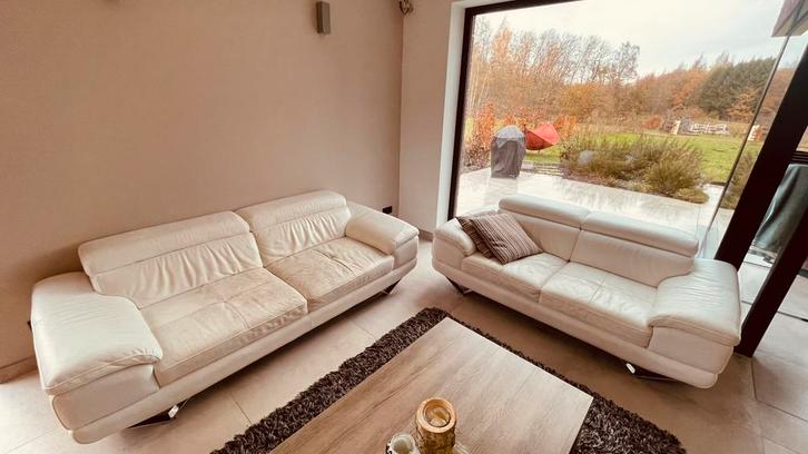 Wit lederen zetels - set van 2 stuks, Huis en Inrichting, Zetels | Complete zithoeken, Gebruikt, Ophalen