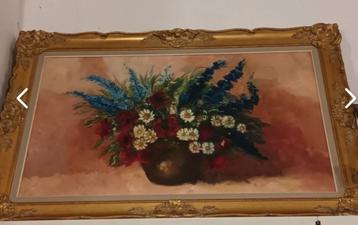 Groot antiek schilderij stilleven bloemen in een vaas, Antiek en Kunst, Kunst | Schilderijen | Klassiek, Ophalen of Verzenden