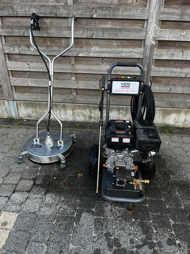 Hoge druk reiniger hbm 275bar 4takt+ terrasreiniger, Tuin en Terras, Hogedrukreinigers, Zo goed als nieuw, Benzine, Met regelbare waterdruk