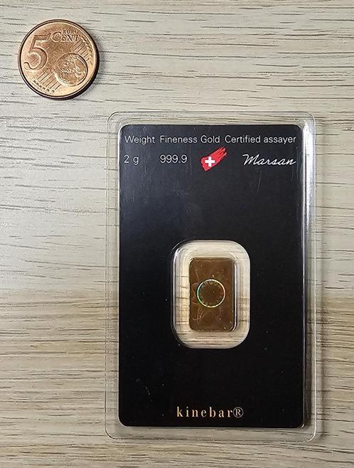 Goudbaar 2 gram (24 karaat) - Heraeus Kinebar, Postzegels en Munten, Edelmetalen en Baren, Goud, Ophalen of Verzenden