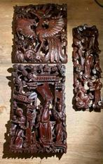 Chinees  houtsnijwerk set van 3, Antiek en Kunst, Ophalen