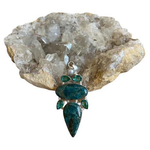 Pendentif en apatite et topaze verte, Bijoux, Sacs & Beauté, Pendentifs, Neuf, Argent, Bleu, Autres représentations, Avec pierre précieuse