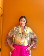 Blouse vintage avec beau col et imprimé (taille M/L), Taille 38/40 (M), Enlèvement ou Envoi, Porté, Vert