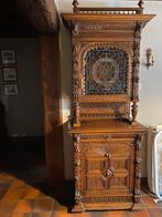 Mechelse kast met loodraam in gekleurd glas, Antiek en Kunst, Ophalen