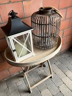 Bijzettafeltje en 2 windlichten., Tuin en Terras, Ophalen, Zo goed als nieuw