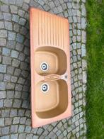 Dubbele keramische spoelbak uit een eiken keuken, Huis en Inrichting, Ophalen, Gebruikt, 100 tot 150 cm, Bruin