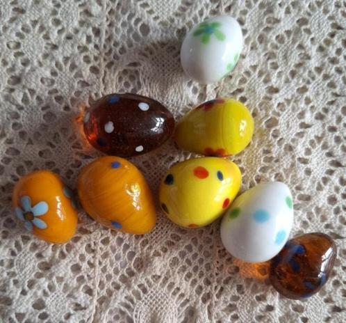 8 Glazen paaseitjes, diverse kleuren, PASEN, Diversen, Pasen, Gebruikt, Ophalen of Verzenden
