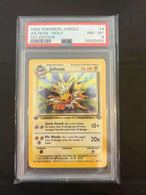 4/64 jolteon 1e psa 8 € 230,00 holo, Hobby en Vrije tijd, Verzamelkaartspellen | Pokémon, Losse kaart, Ophalen of Verzenden