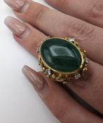 Antieke Jadeite ring 14kt goud en 6 diamanten certificaat b3, Bijoux, Sacs & Beauté, Bijoux anciens, Avec pierre précieuse, Or