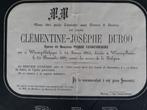 rouwbrief Clémentine Josèphe DUROO  Wervicq Belgique +France, Collections, Enlèvement ou Envoi