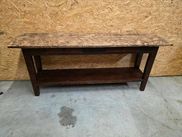 Massief houten karaktervolle sidetable 173cm.vaste prijs, Maison & Meubles, Tables | Dessertes, Enlèvement