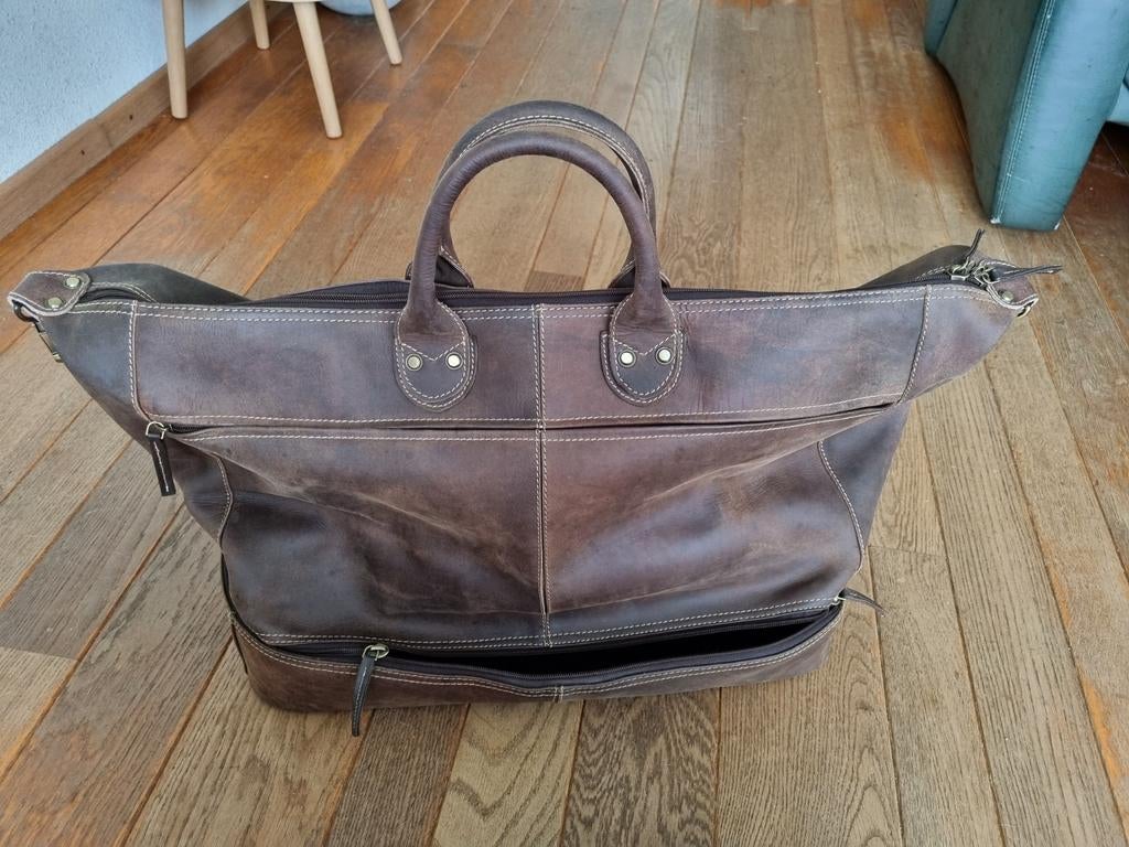 Mooie, leren weekendtas, Ophalen, Zo goed als nieuw, Bruin