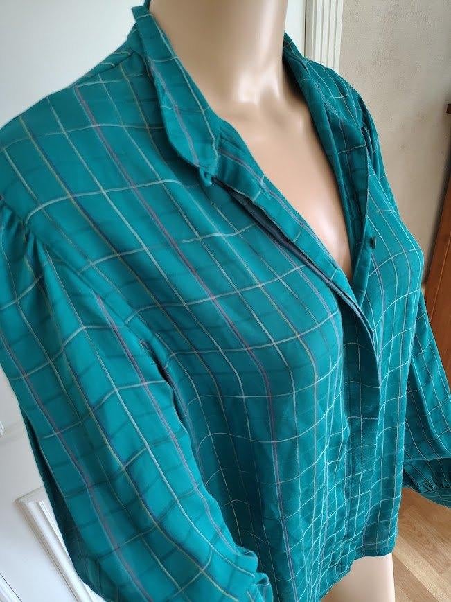 Mooie vintage appelblauwzeegroene blouse, Vintage, Verzenden, Maat 36 (S)