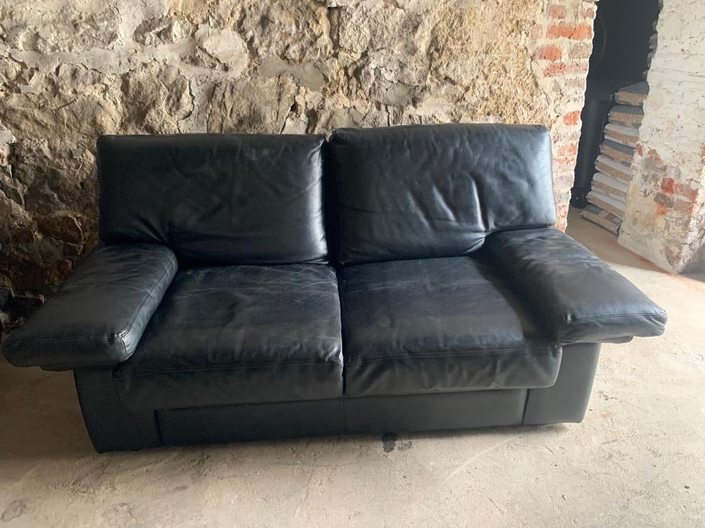 Salon 3+2 places 2 Divans en cuir noir : 3 places + 2 places, Maison & Meubles, Enlèvement, Utilisé, Cuir