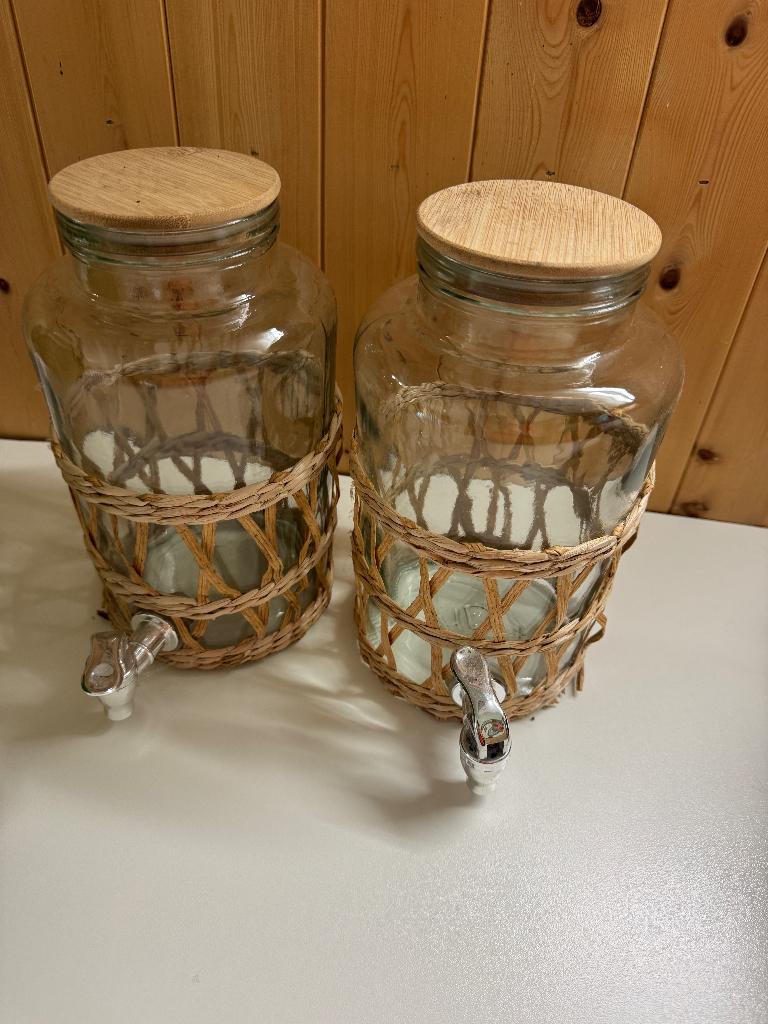 2 bocaux en verre et en canne avec robinet, Verre, Autres marques, Multicolore, Autres types