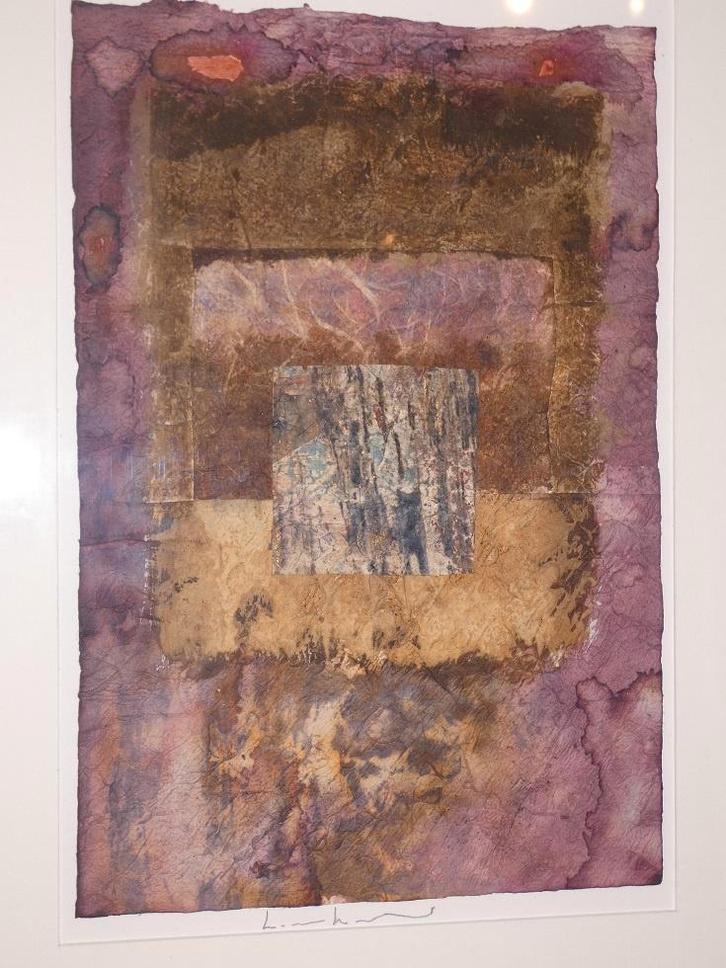 art moderne signé « techniques mixtes » sur textile, Antiquités & Art, Art | Peinture | Moderne, Enlèvement