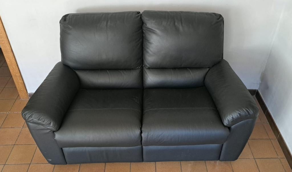 Divan 2 places relax Cuir noir, Maison & Meubles, Moins de 75 cm, Comme neuf, Enlèvement, 150 à 200 cm