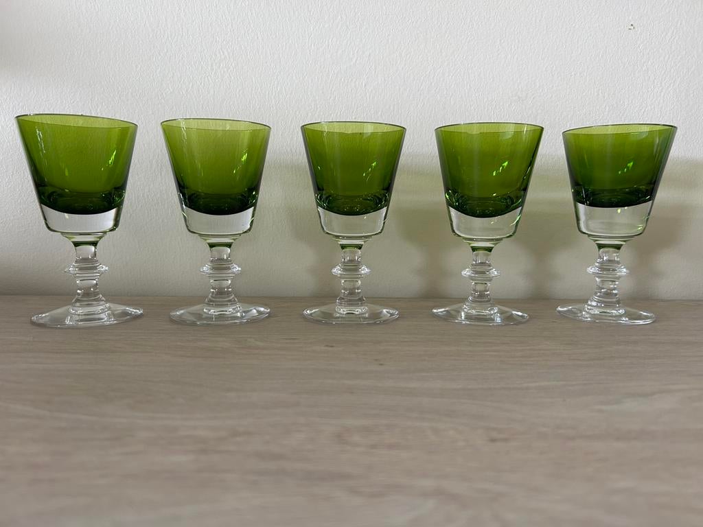 Verres à vin en cristal vert Val Saint Lambert, Antiquités & Art, Enlèvement