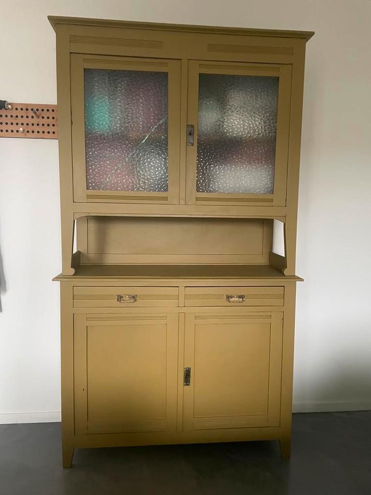 Vintage / brocante buffetkast, Huis en Inrichting, Kasten | Buffetkasten, Gebruikt, Glas, Ophalen