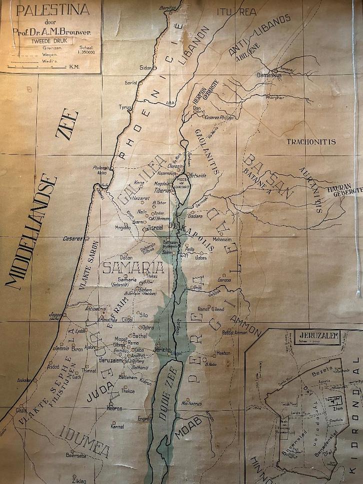 Vintage schoolkaart Palestina (ca. 1930–1940), Antiek en Kunst, Antiek | Schoolplaten, Aardrijkskunde, Ophalen