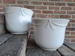 2 witte keramieken cache-pots/bloempotten, Rond, Binnen, Zo goed als nieuw, Minder dan 40 cm