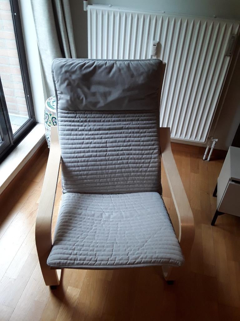 Fauteuil IKEA POÄNG gris/beige clair/ structure bouleau., Maison & Meubles, Fauteuils, 75 à 100 cm, Enlèvement, Utilisé, 50 à 75 cm