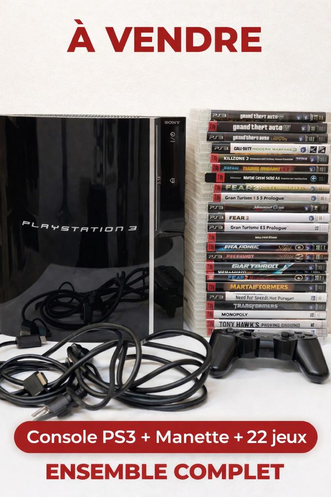 Playstation 3 + 22 jeux + manette + cables, Games en Spelcomputers, Spelcomputers | Sony PlayStation 3, Phat, Ophalen of Verzenden
