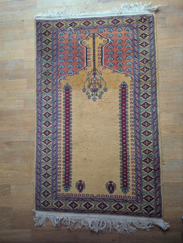 Ancien tapis de prière (ou Sajadah) en laine véritable, 100 à 150 cm, Autres couleurs, 100 à 150 cm, Enlèvement
